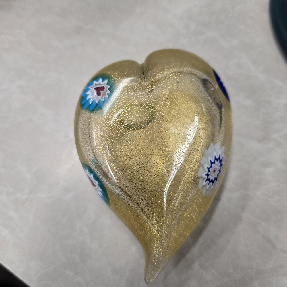 Murano Glass MouthblownGold Heart-Shaped Glass Art Piece